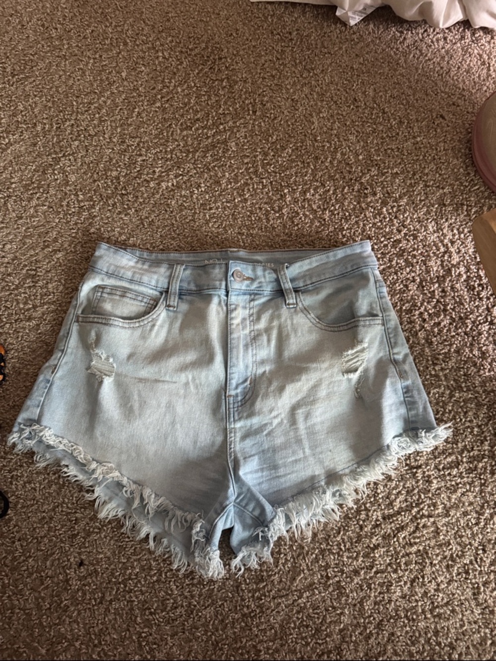 No Boundaries Light Blue Frayed Hem Denim Shorts